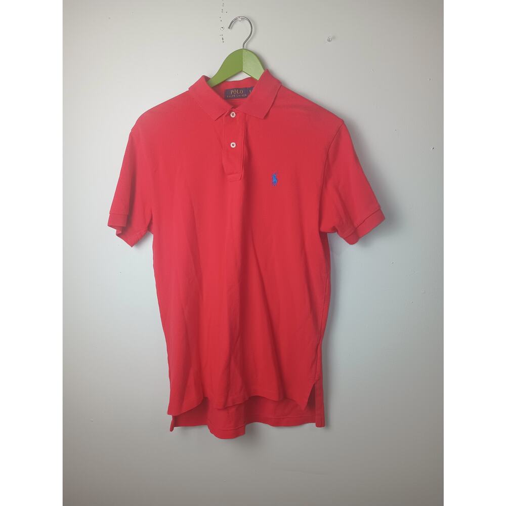 Men's Red Polo Ralph Lauren Shirt Blue Logo Button Collar Short sleeve Small